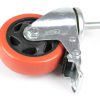 Roue pivot 100 rouge a tige**