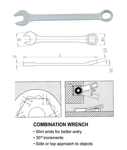 Cle mixte chrome 15 ref: w26115 ** JONNESWAY