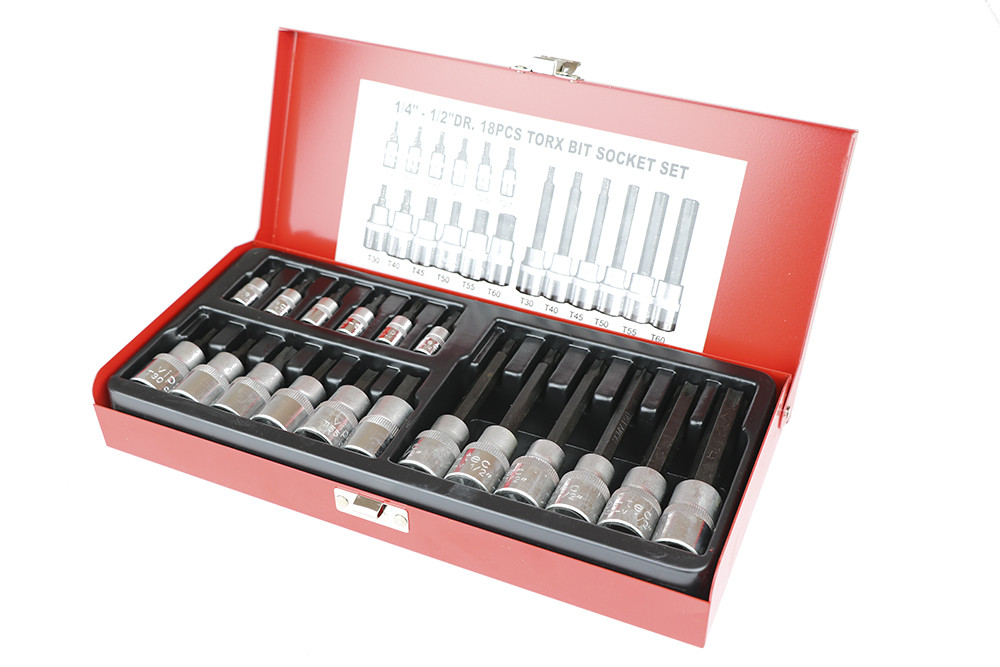 Jeu de douilles torx 1/4""-1/2"" coffret 18 pcs vt114128 ** VIP-TEC