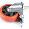 Roue pivot a frein 075 rouge a tige**