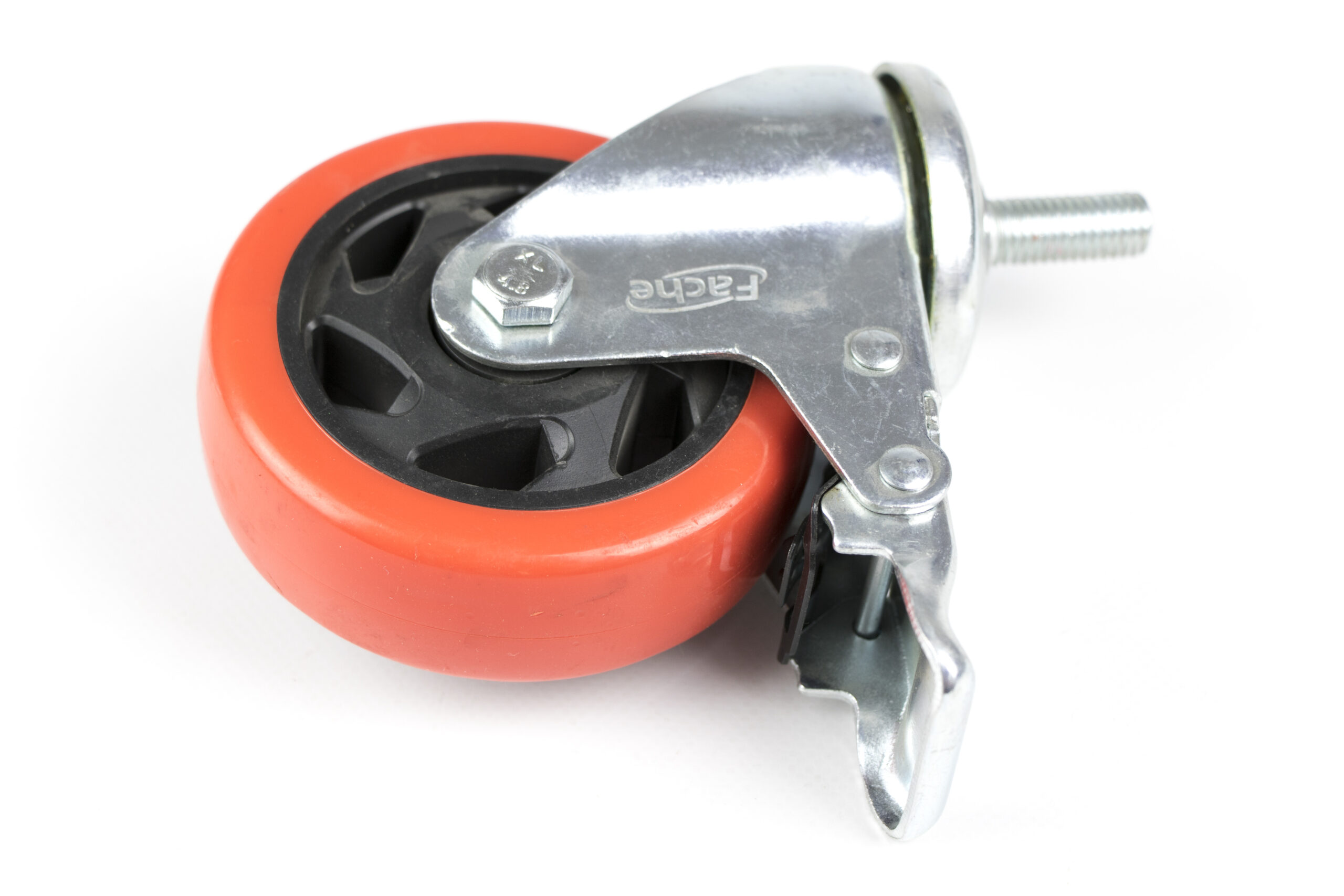 Roue pivot a frein 075 rouge a tige**