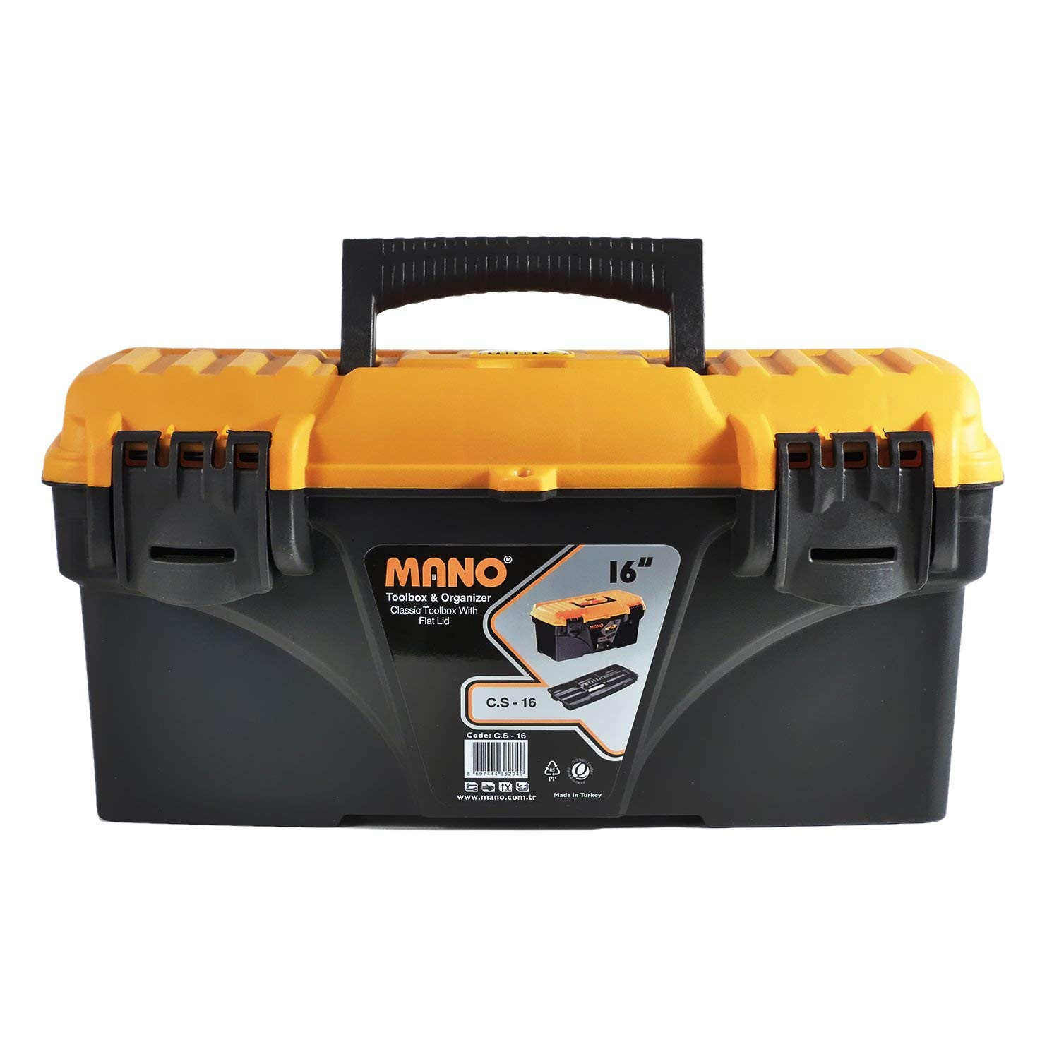 Caisse a outils plast (orange-noir) 16"" ref : c.o 16 ** MANO