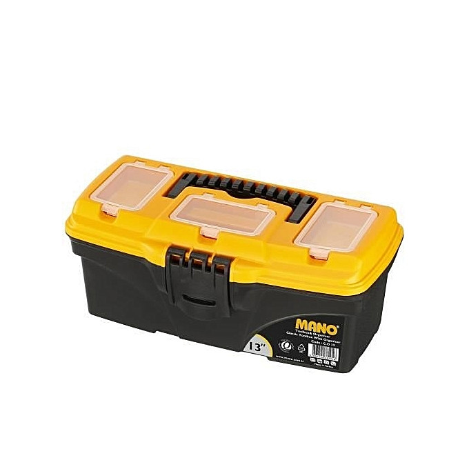Caisse a outils plast (orange-noir) 13"" ref : c.o 13 ** MANO