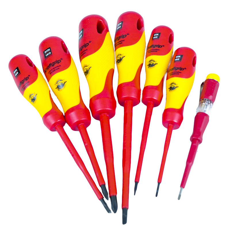 Jeu de tournevise Elect Isolant 1000V ( 07 pcs ) avec testeur Réf: 44109 ** KRAFTGRIP