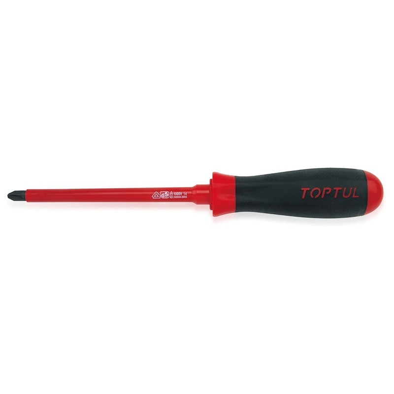 Tournevis Isolant ROUGE 1000 V (+) PH0 x 75 mm Réf: FBEB0008 ** TOPTUL