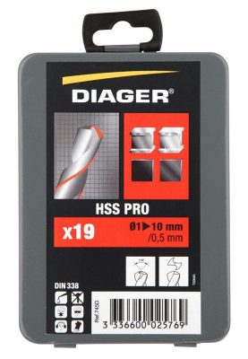 Jeu de foret acier HSS 1-10mm 19 pcs Réf : 745 D/744B ** DIAGER