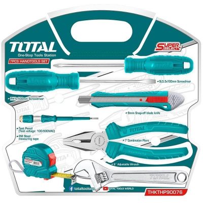 Jeu Outils 7 Pcs ( Tournevis-testeur-Cles a Molette-Cutters-Pince Universelle-Triple metre 03 M ) Réf: THKTHP90076 ** TOTAL