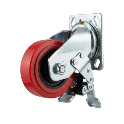 Roue pivot a frein 100 blindee rouge a plaq**