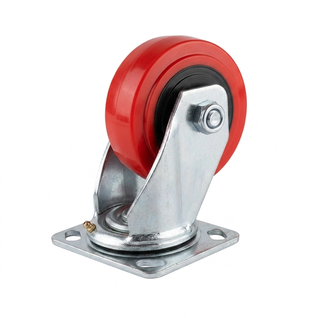 Roue pivot 100 blindee rouge a plaq**