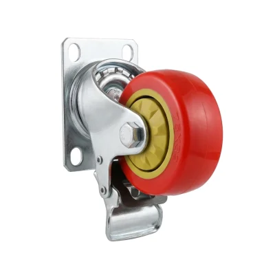 Roue pivot a frein 075 rouge a plaq**