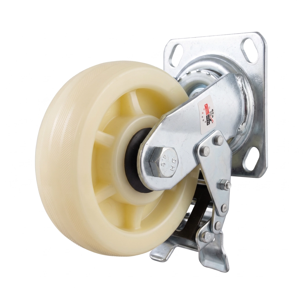 Roue pivot a frein 125 blanc large a plaq**