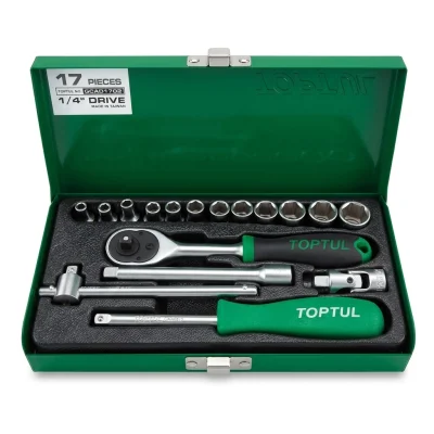 Caisse a douilles + cliquet 1/4 (17PCS) Réf: GCAD 1702 ** TOPTUL