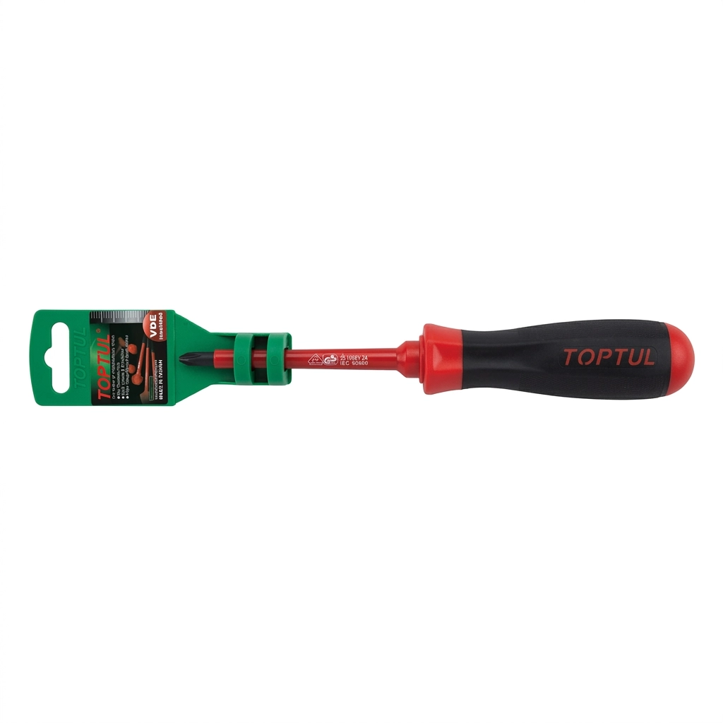 Tournevis Isolant ROUGE 1000 V (+) PH2 x 100 mm Réf: FBEB0210 ** TOPTUL