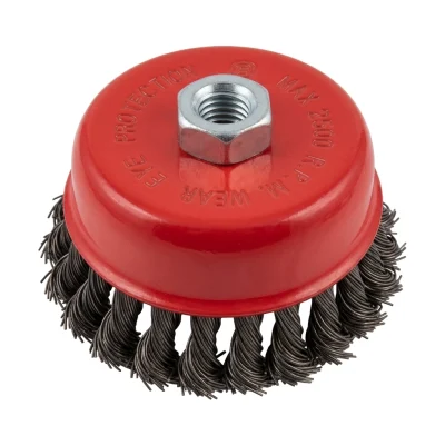 Brosse metal conique pour meuleuse 100/4"" noir à ecrou 14 (C/60PCS) ** DUNE