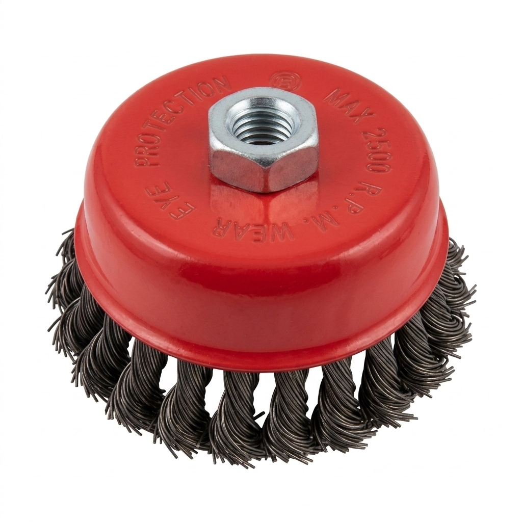 Brosse metal conique pour meuleuse 100/4"" noir à ecrou 14 (C/60PCS) ** DUNE