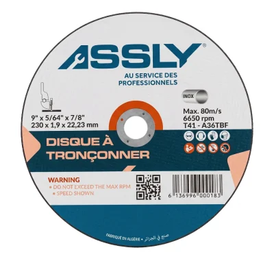 Disque à couper Inox 230x1.9x22.23 mm ( B / 25 pcs ) ( C / 100 pcs ) ** ASSLY