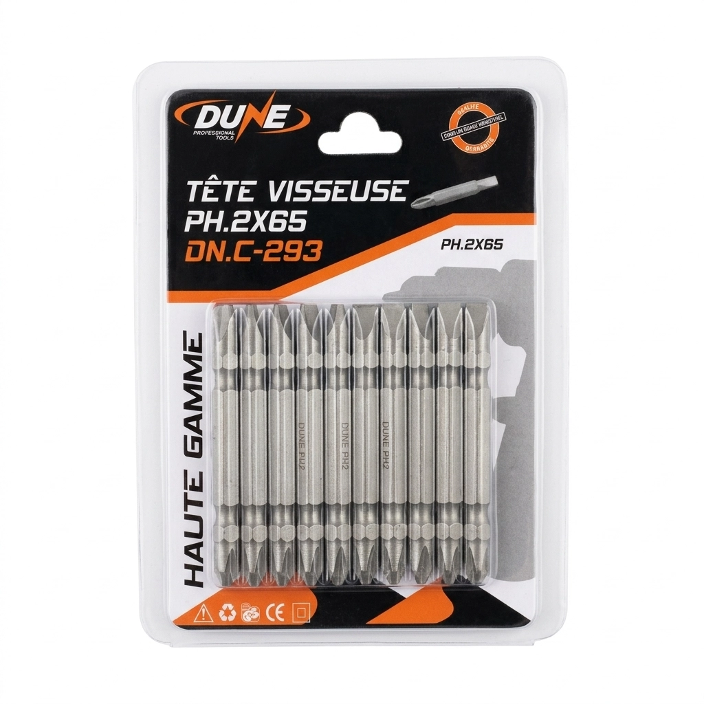 Jeu d'embout 65mm double (ph2-fr) (B/ 10 pcs) Ref: C-293** DUNE