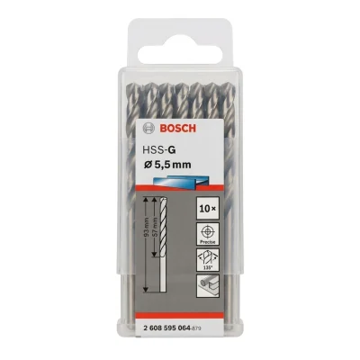 Foret acier HSS-G N° 05.5 x 57mm (10 Pièces) Réf: 2 608 595 064 ** BOSCH