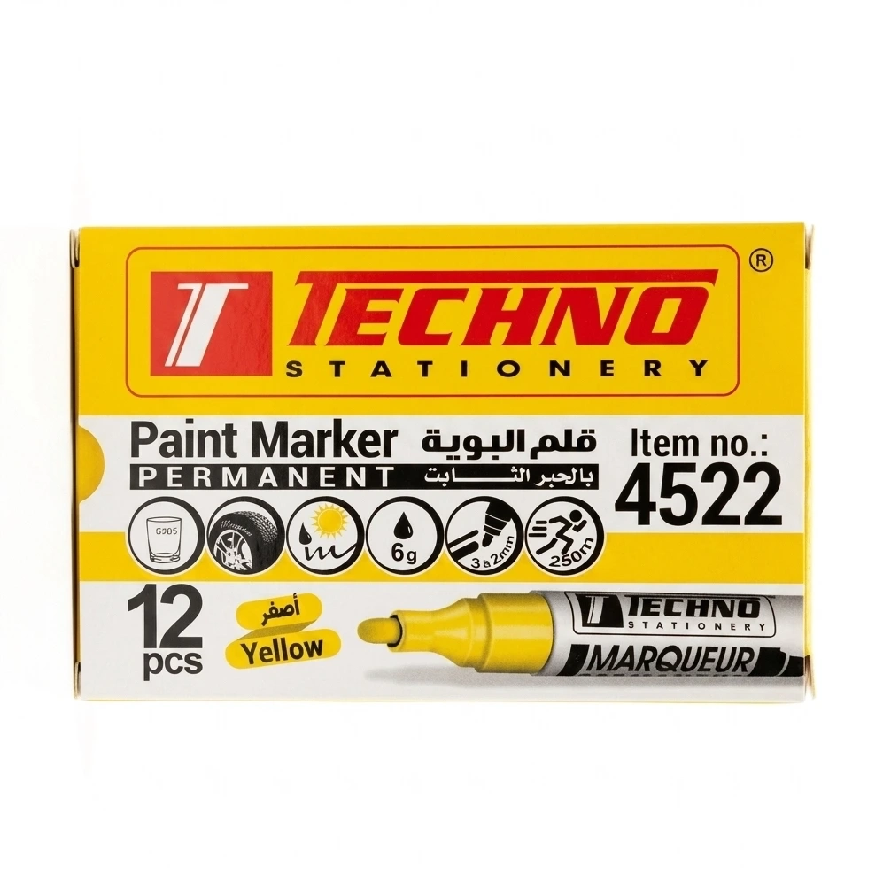 Marqueur permanent JAUNE pour toutes surfaces Réf: 4522 ( B/12PCS ) ** TECHNO