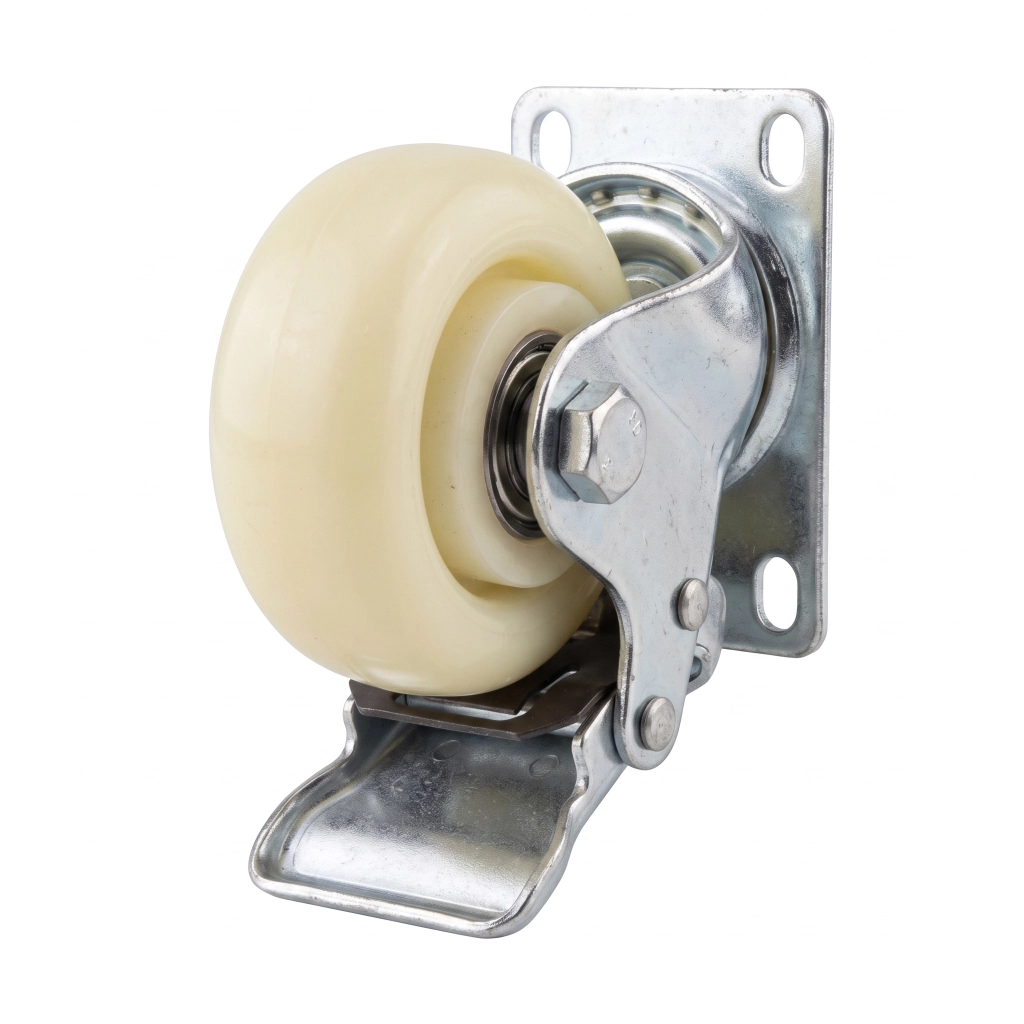 Roue pivot A plaque A frein N° 75 BLANC **