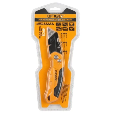 Cutter pliant metalique sur carte + (04 lames) Réf: 63112 ** DINGQI