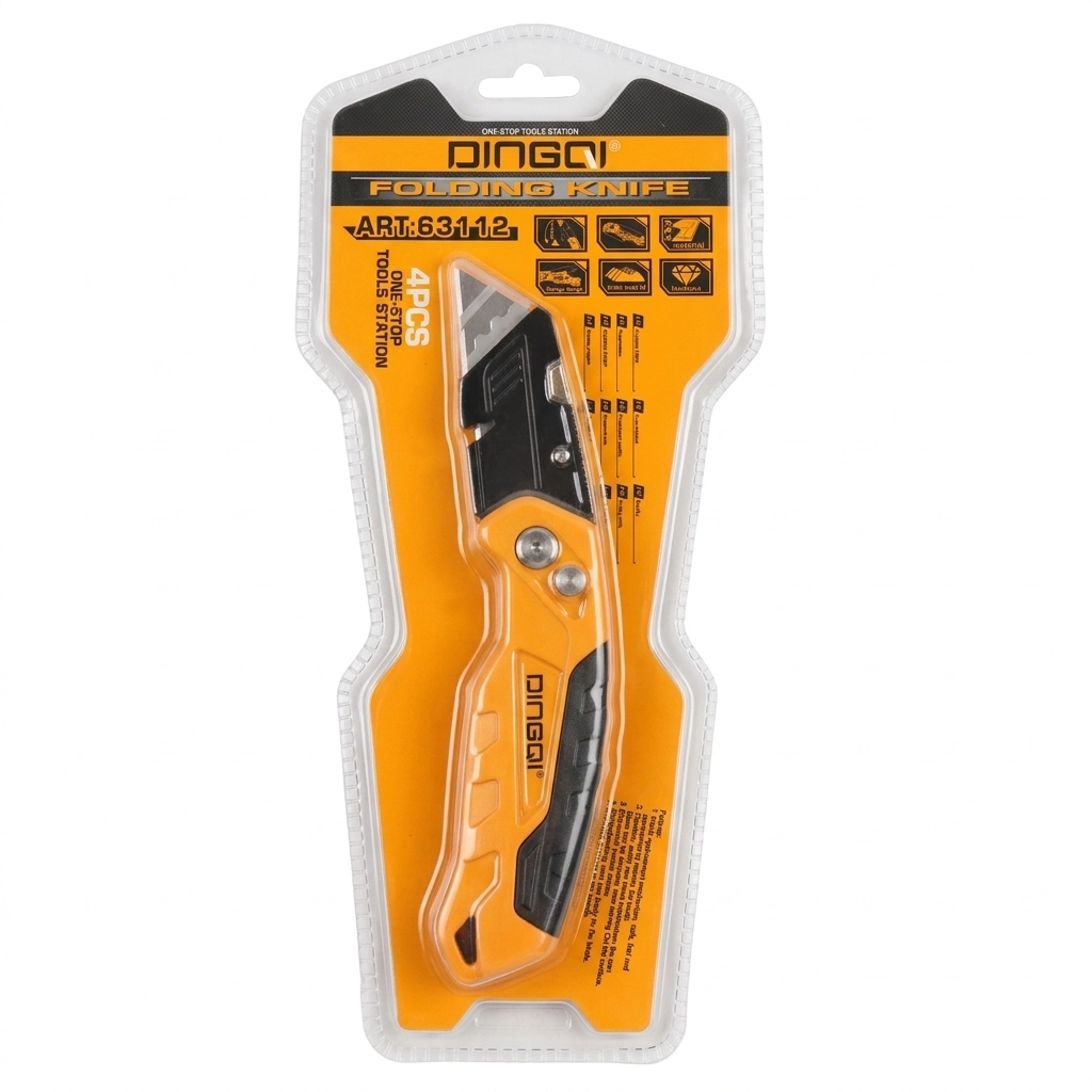 Cutter pliant metalique sur carte + (04 lames) Réf: 63112 ** DINGQI