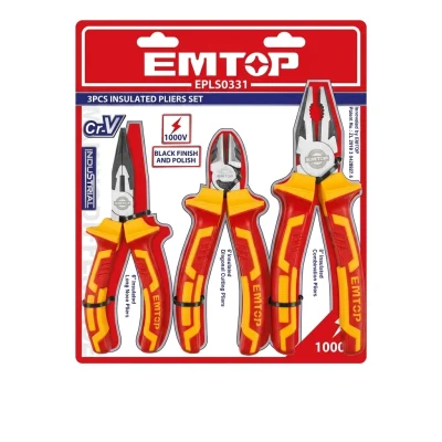 Jeu de pince Electricien Isolante 03 pcs 1000V Réf: EPLS0331 ** EMTOP