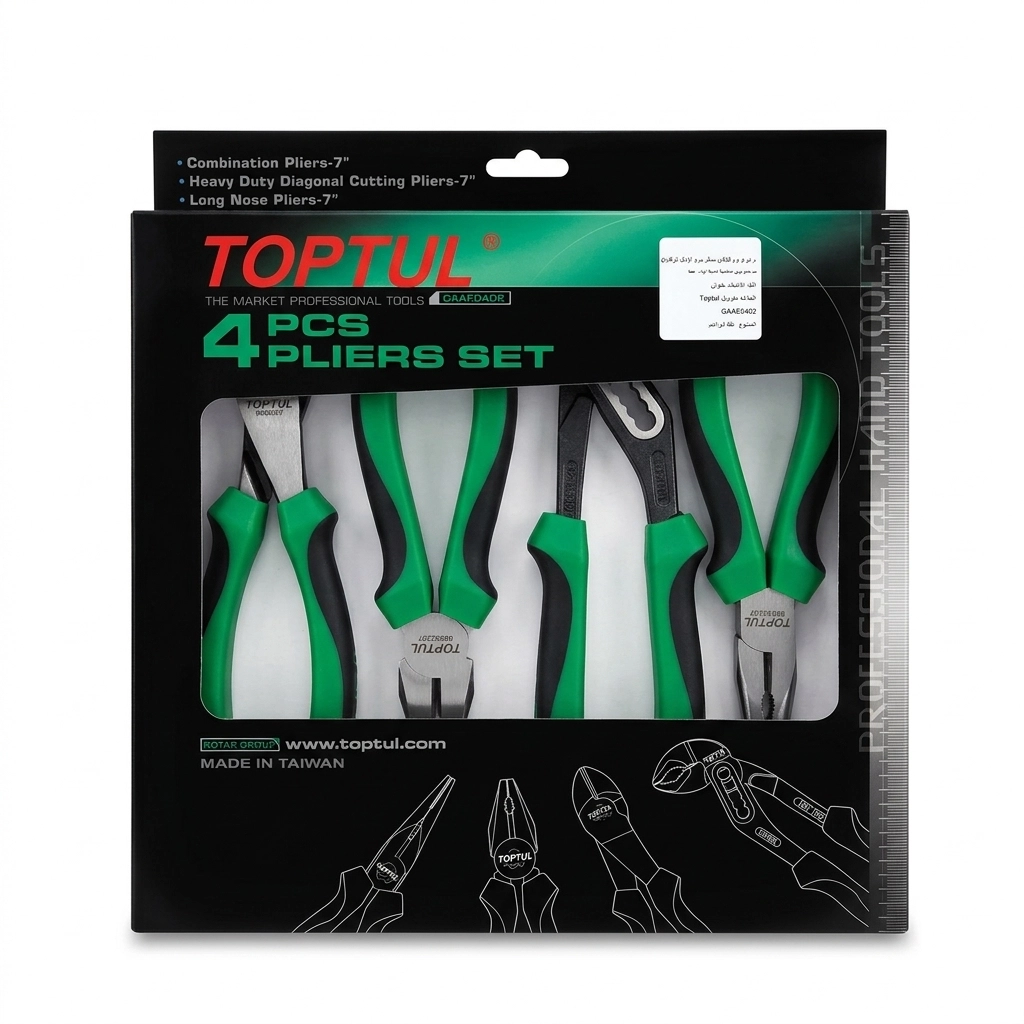 Jeu de pince vert 04 PCS (UNIV-COUP-BEC-MULT) 8" Réf: GAAE 0402 ** TOPTUL