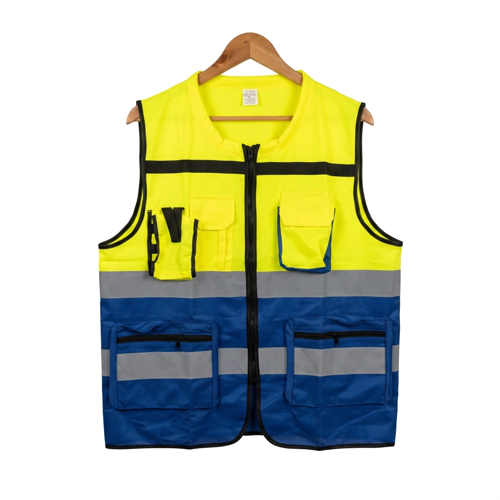 Gilet de securite signal BI-couleur jaune bleu avec poche ( XL / XXXL ) **