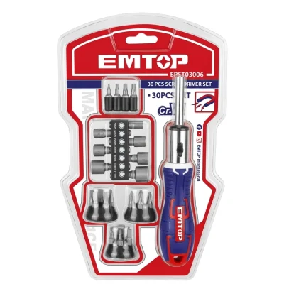 Jeu d''embouts + tournevis Cliquet 30 pcs Réf: EBST03006 ** EMTOP