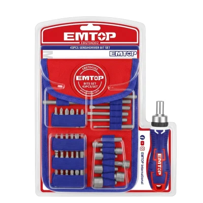Tournevis a cliquet et jeu d'embouts + douille radio Réf: EBST04302 ** EMTOP