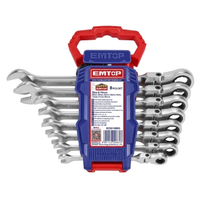 Jeu de cles mixtes a cliquet pivotante 08 pcs (8-19) Réf: ECSS10803 ** EMTOP