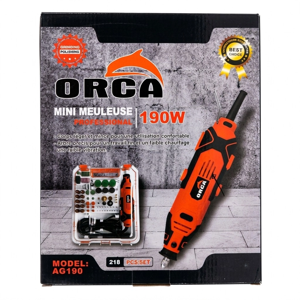 Mini meuleuse 190w avec accessoire 218 Pcs Réf: AG-190** ORCA