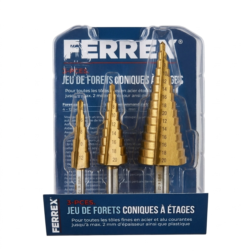 Jeu de foret etager 3 pcs Dim: (4-12/ 4-20/4-30) ** FERREX