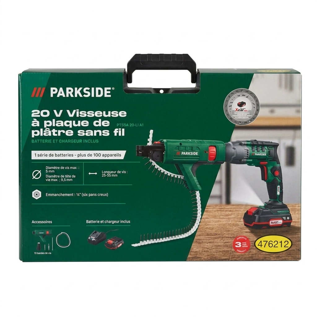 Visseuse plaquiste a bande 20v 2 AH sans fil Réf: 476212 ** PARKSIDE
