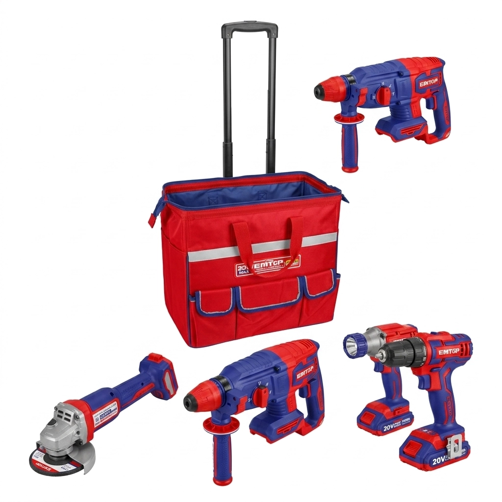 Kit appareil 5 PCS (Visseuse,Perforateur,boulonneuse,meuleuse,torche) à Batterie 20V Réf: ECKL20595** EMTOP