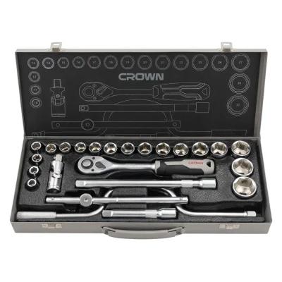 Caisse a douilles + cliquet 1/2" / 6 Pans (24 PCS) Réf: CPHSW-XA24 ** CROWN